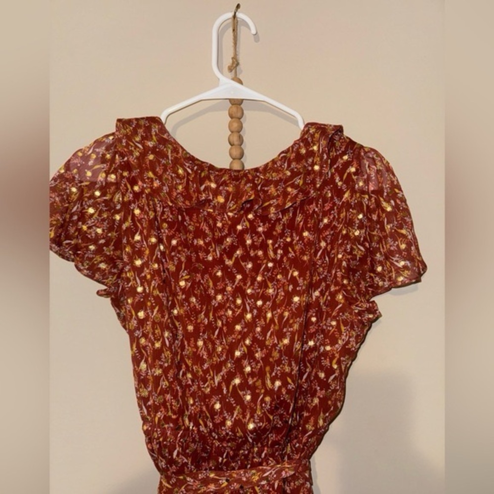 Floral Ruffle Wrap Dress - Red - Picture 4 of 16